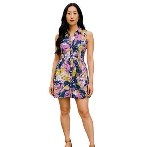 Love Tree Multicolor‎ Abstract Print Button Front Sleeveless Mini Dress Medium